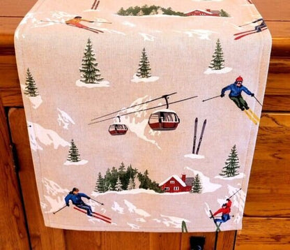 Skiing Landscape Table Runner , Christmas Table Runner , , Ski Table Runner 36" 48" 54" 60" 64" 72" 84" 96" 104" - CushionCoverAndDecor