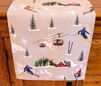 Skiing Landscape Table Runner , Christmas Table Runner , , Ski Table Runner 36" 48" 54" 60" 64" 72" 84" 96" 104" - CushionCoverAndDecor