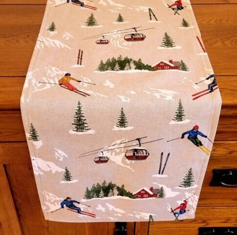 Skiing Landscape Table Runner , Christmas Table Runner , , Ski Table Runner 36" 48" 54" 60" 64" 72" 84" 96" 104" - CushionCoverAndDecor