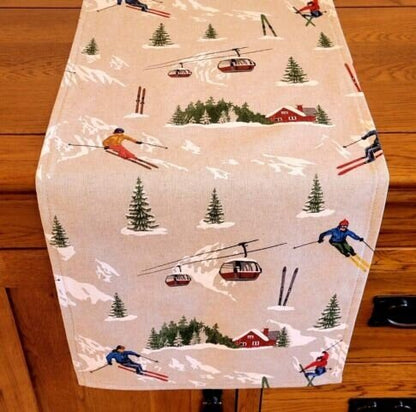 Skiing Landscape Table Runner , Christmas Table Runner , , Ski Table Runner 36" 48" 54" 60" 64" 72" 84" 96" 104" - CushionCoverAndDecor