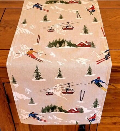 Skiing Landscape Table Runner , Christmas Table Runner , , Ski Table Runner 36" 48" 54" 60" 64" 72" 84" 96" 104" - CushionCoverAndDecor