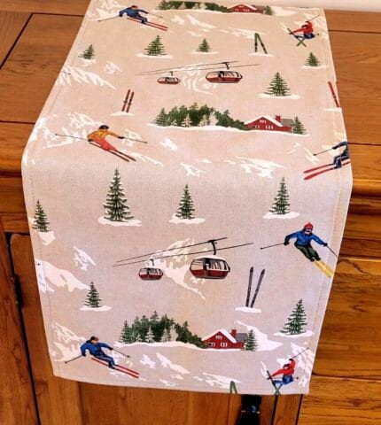 Skiing Landscape Table Runner , Christmas Table Runner , , Ski Table Runner 36" 48" 54" 60" 64" 72" 84" 96" 104" - CushionCoverAndDecor