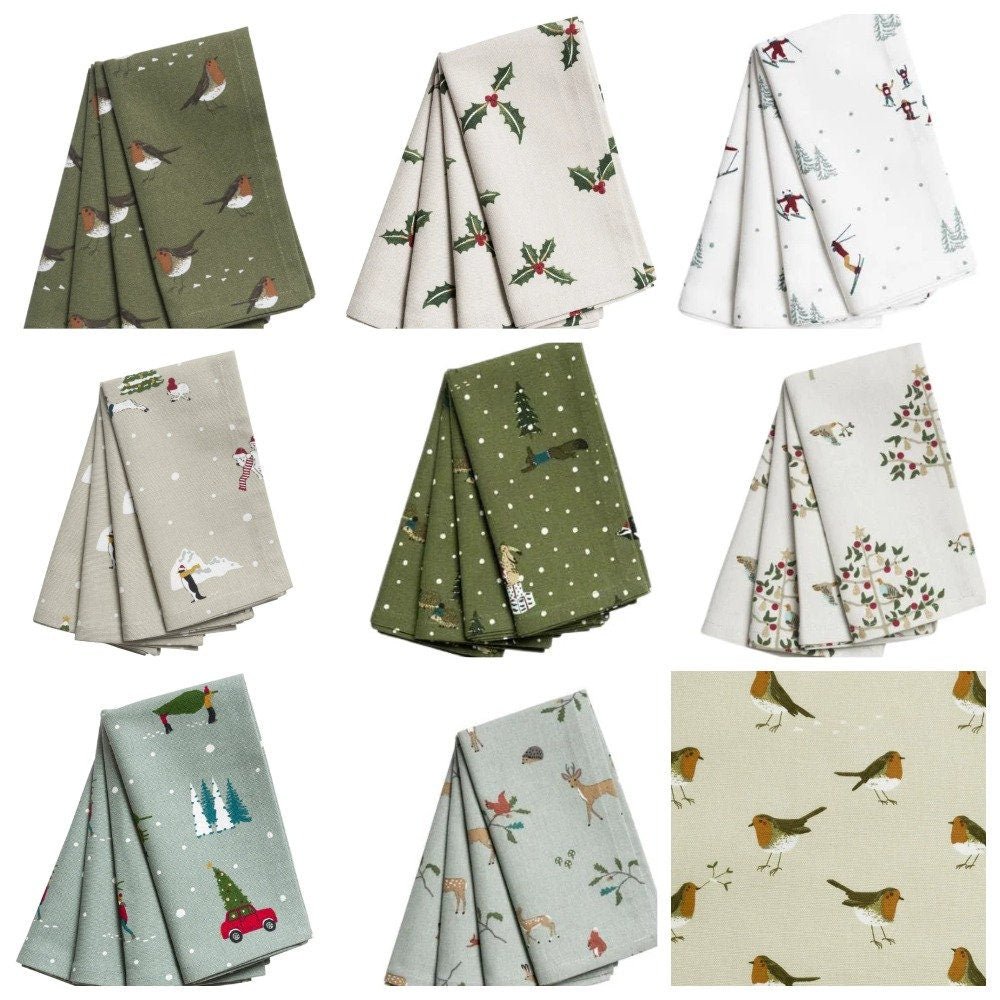 Sophie Allport Fabric Napkins , Christmas Cloth Napkin , Festive Fabric Napkins 100% Cotton Handmade - CushionCoverAndDecor