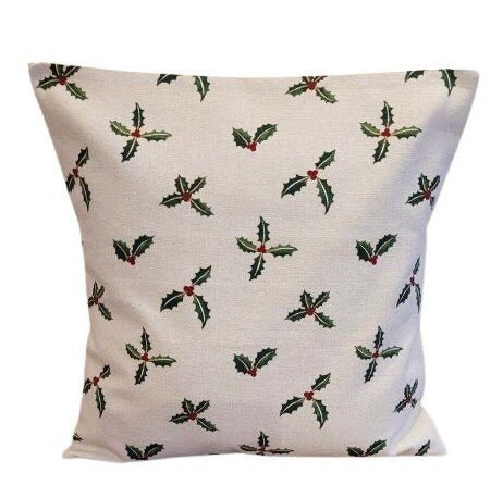 Sophie Allport Holly and Berry Cushion Cover , Green Red Pillow Cover 10" 12" 14" 16" 17" 18" 20" 22" 24" 26" 100% Cotton Handmade - CushionCoverAndDecor