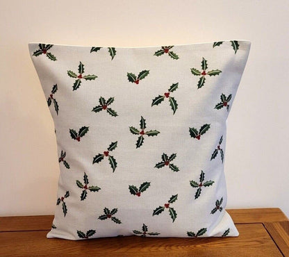 Sophie Allport Holly and Berry Cushion Cover , Green Red Pillow Cover 10" 12" 14" 16" 17" 18" 20" 22" 24" 26" 100% Cotton Handmade - CushionCoverAndDecor