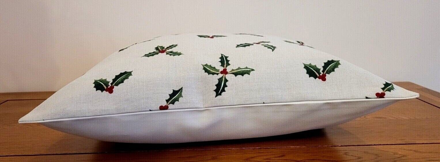 Sophie Allport Holly and Berry Cushion Cover , Green Red Pillow Cover 10" 12" 14" 16" 17" 18" 20" 22" 24" 26" 100% Cotton Handmade - CushionCoverAndDecor