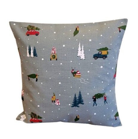 Sophie Allport Home For Christmas Cushion Cover , Christmas Winter Blue Pillow Cover 10" 12" 14" 16" 17" 18" 20" 22" 24" 26" 100% Cotton - CushionCoverAndDecor