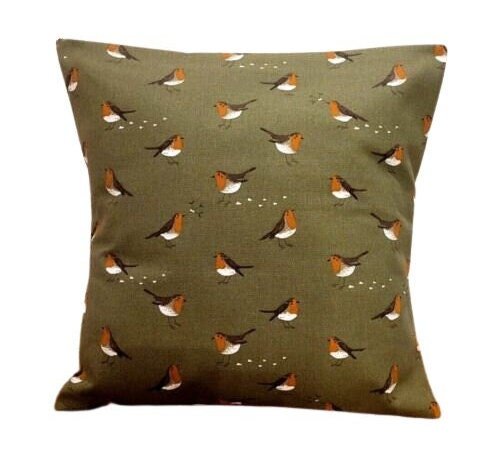 Sophie Allport Robin Green Cushion Cover , Christmas Pillow Cover 10" 12" 14" 16" 17" 18" 20" 22" 24" 26" 100% Cotton - CushionCoverAndDecor