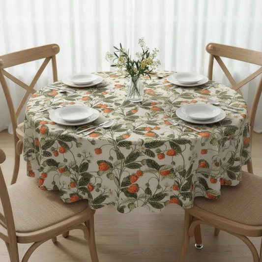 Tischdecke mit Trockenblumen, hellbeige