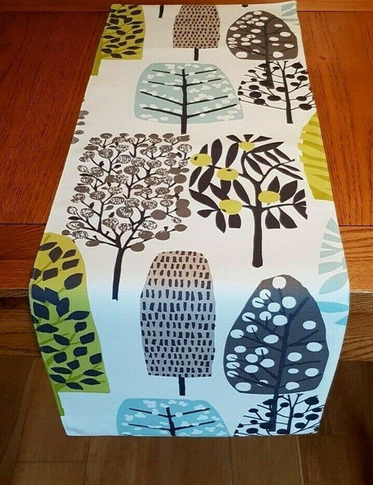 Table Runner 36" 48" 54" 60" 64" 72" 84" 96" 104" Clarke & Clarke Chartreuse Charcoal Green Tree Blossom Design Handmade 100% Cotton - CushionCoverAndDecor