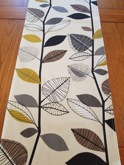 Table Runner 36" 48" 54" 60" 72" 84" 96" Prestigious Textiles Yellow Mustard Grey Scandinavian Autumn Leaves Handmade 100% Cotton - CushionCoverAndDecor