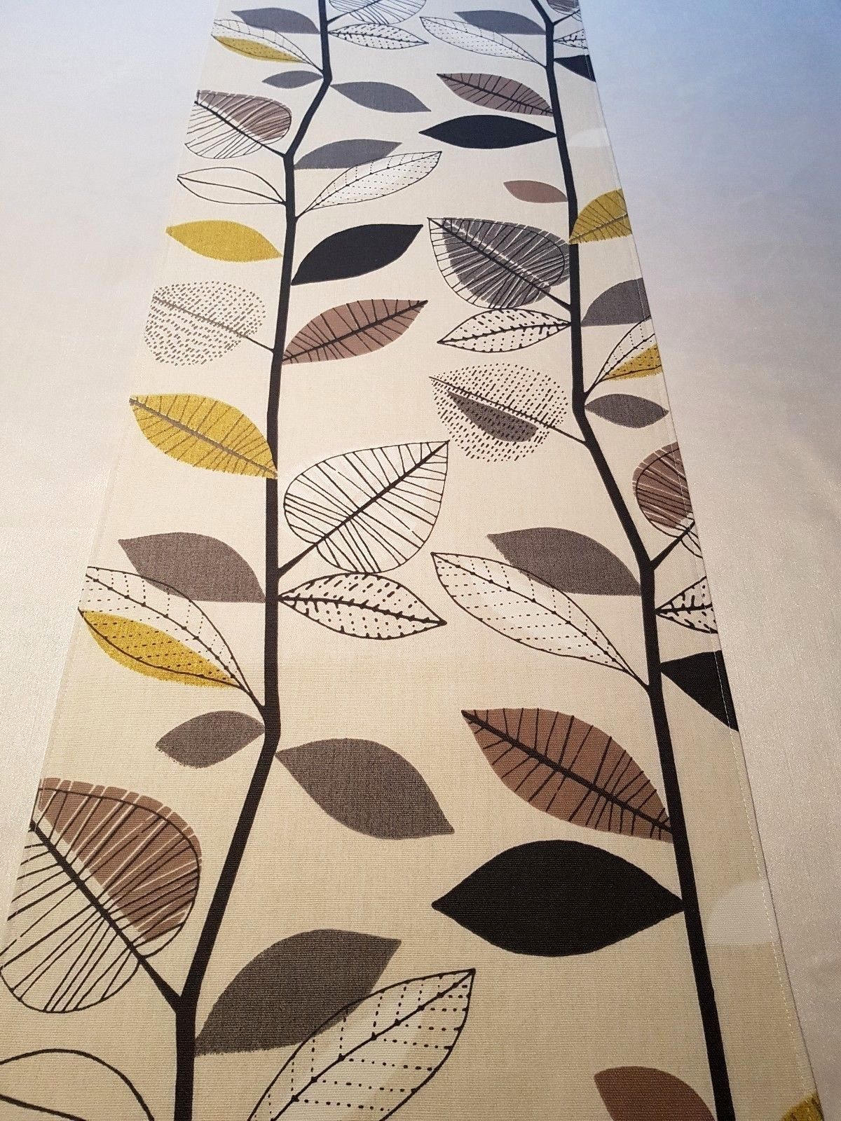 Table Runner 36" 48" 54" 60" 72" 84" 96" Prestigious Textiles Yellow Mustard Grey Scandinavian Autumn Leaves Handmade 100% Cotton - CushionCoverAndDecor