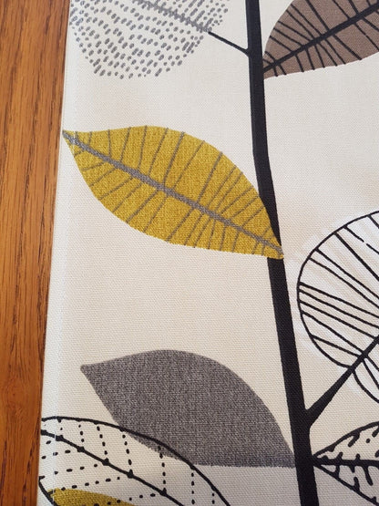 Table Runner 36" 48" 54" 60" 72" 84" 96" Prestigious Textiles Yellow Mustard Grey Scandinavian Autumn Leaves Handmade 100% Cotton - CushionCoverAndDecor