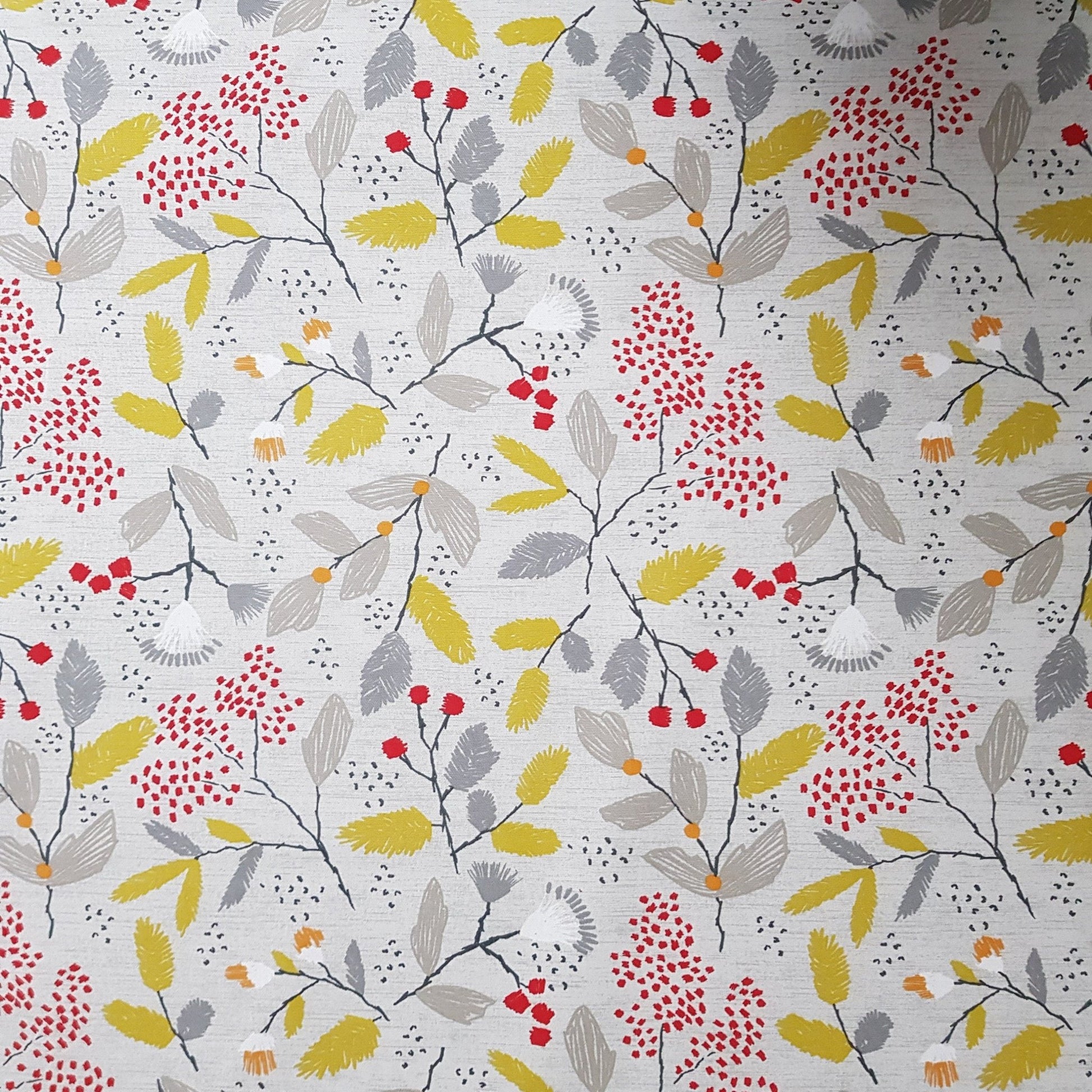 Table Runner Ashley Wilde Scandi Trail Grey Red Yellow Floral Design , Christmas Table Runner 48" 54" 60" 64" 72" 84" 96" 104" 100%Cotton - CushionCoverAndDecor