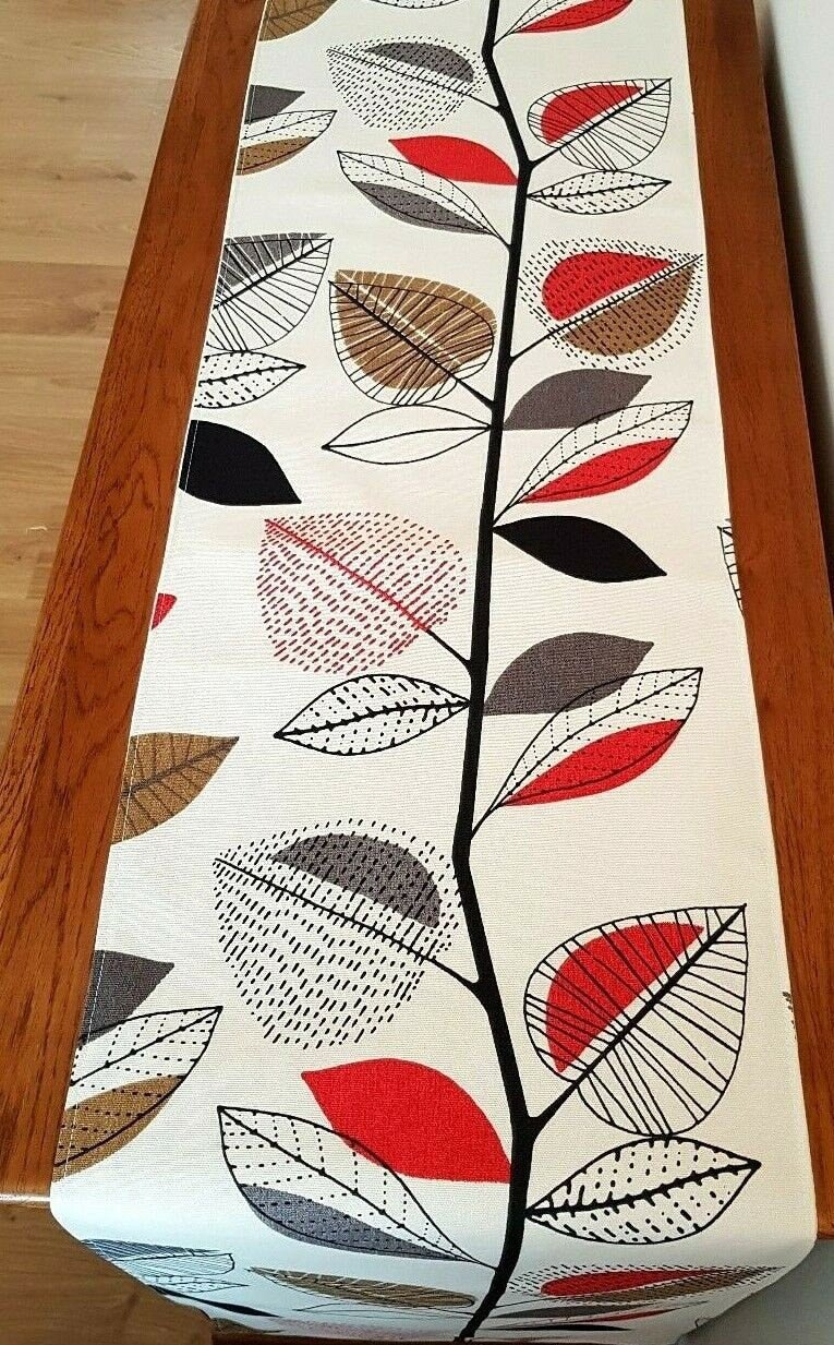 Table Runner Autumn Leaves Red Berry Beige Grey Design 36" 48" 54" 60" 64" 72" 84" 96" Prestigious Textiles 100% Cotton Handmade - CushionCoverAndDecor