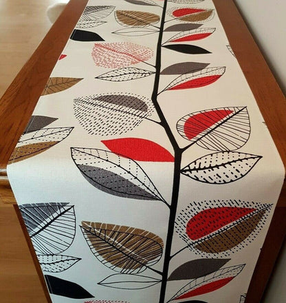 Table Runner Autumn Leaves Red Berry Beige Grey Design 36" 48" 54" 60" 64" 72" 84" 96" Prestigious Textiles 100% Cotton Handmade - CushionCoverAndDecor