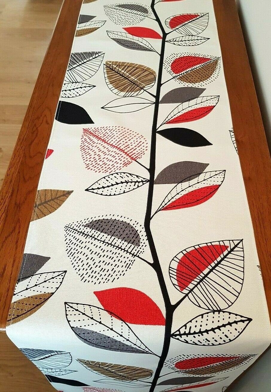 Table Runner Autumn Leaves Red Berry Beige Grey Design 36" 48" 54" 60" 64" 72" 84" 96" Prestigious Textiles 100% Cotton Handmade - CushionCoverAndDecor