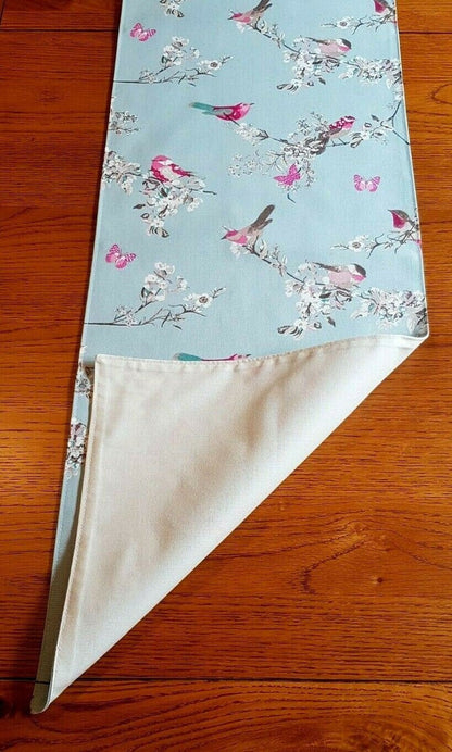 Table Runner Beautiful Birds Floral Blue Pink Design 36" 48" 54" 60" 64" 72" 84" 96" 104" , Blue Pink Table Runner - CushionCoverAndDecor