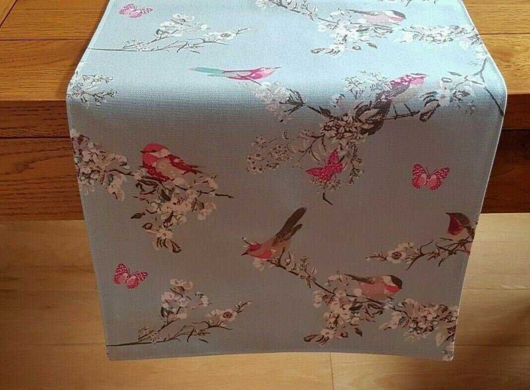 Table Runner Beautiful Birds Floral Blue Pink Design 36" 48" 54" 60" 64" 72" 84" 96" 104" , Blue Pink Table Runner - CushionCoverAndDecor