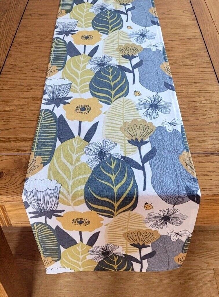 Table Runner Blooma Floral Saffron Yellow Design , Leaves Table Runner , Table Runner UK 36" 48" 54" 60" 64" 72" 84" 96" 104" - CushionCoverAndDecor