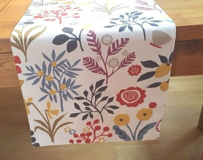 Table Runner Frida Indigo Cranberry Red Floral Berry Leaf Design 36" 48" 54" 60" 64" 72" 84" 96" 104" - CushionCoverAndDecor