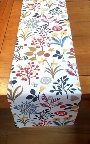 Table Runner Frida Indigo Cranberry Red Floral Berry Leaf Design 36" 48" 54" 60" 64" 72" 84" 96" 104" - CushionCoverAndDecor