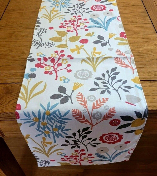 Table Runner Frida Spice Orange Blue Bird Floral Design , Table Runner UK 36" 48" 54" 60" 64" 72" 84" 96" 104" Handmade 100% Cotton - CushionCoverAndDecor