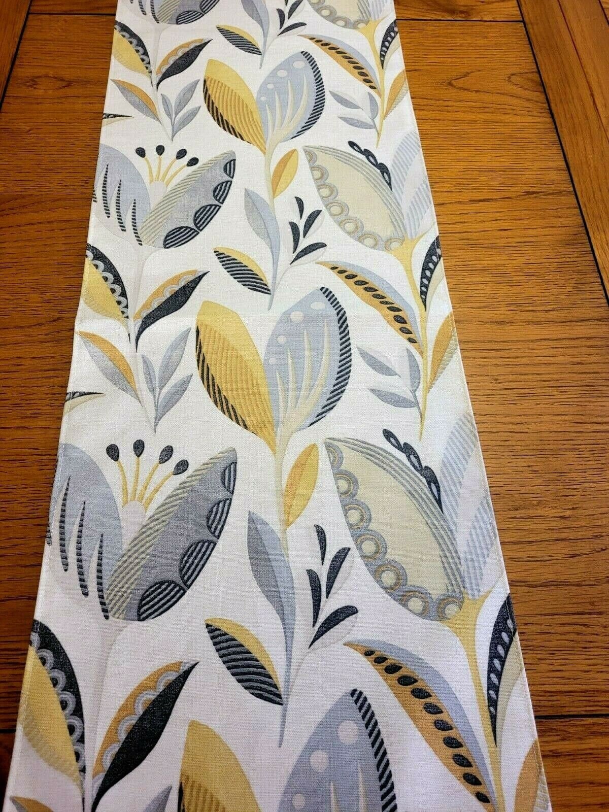 Table Runner Fryetts Leon Ochre Yellow Grey Floral Design 36" 48" 54" 60" 64" 72" 84" 96" 104" Clarke & Clarke 100% Cotton Handmade - CushionCoverAndDecor