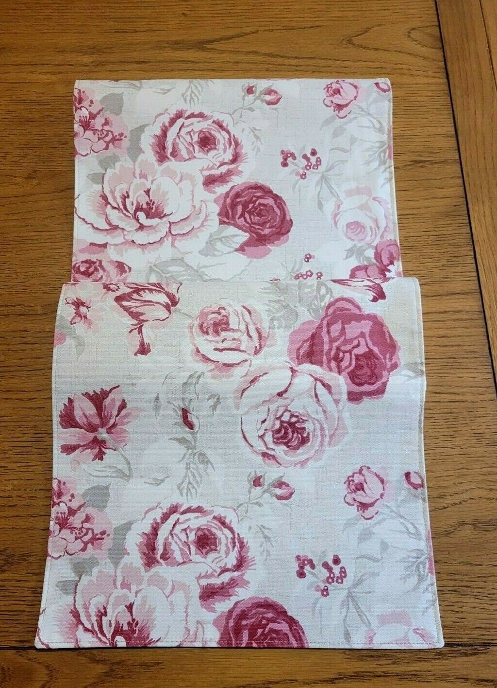 Table Runner Genevieve Raspberry Pink Red Beige Floral Design 36" 48" 54" 60" 64" 72" 84" 96" 104" Clarke & Clarke 100% Cotton Handmade - CushionCoverAndDecor