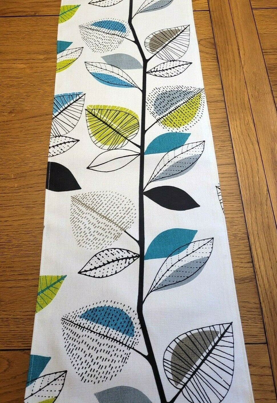 Table Runner Green Grey Teal Autumn Leaves Design 36" 48" 54" 60" 64" 72" 84" 96" 104" Handmade 100% Cotton - CushionCoverAndDecor