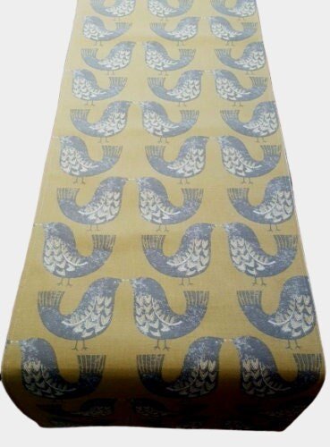 Table Runner ILiv Scandi Grey Saffron Birds Design 36" 48" 54" 60" 64" 72" 84" 96" 104" , Table Runner UK , - CushionCoverAndDecor