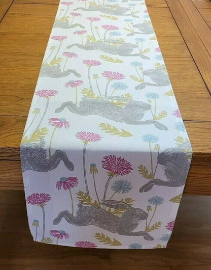 Table Runner March Hare Bunny White Pink Design , Easter Table Runner , Table Runner UK 36" 48" 54" 60" 64" 72" 84" 96" 104" Handmade - CushionCoverAndDecor