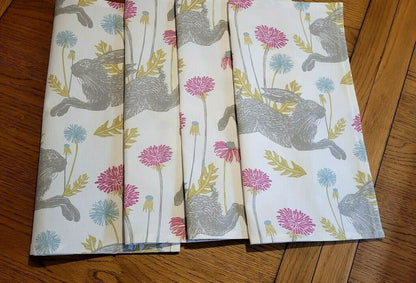 Table Runner March Hare Bunny White Pink Design , Easter Table Runner , Table Runner UK 36" 48" 54" 60" 64" 72" 84" 96" 104" Handmade - CushionCoverAndDecor