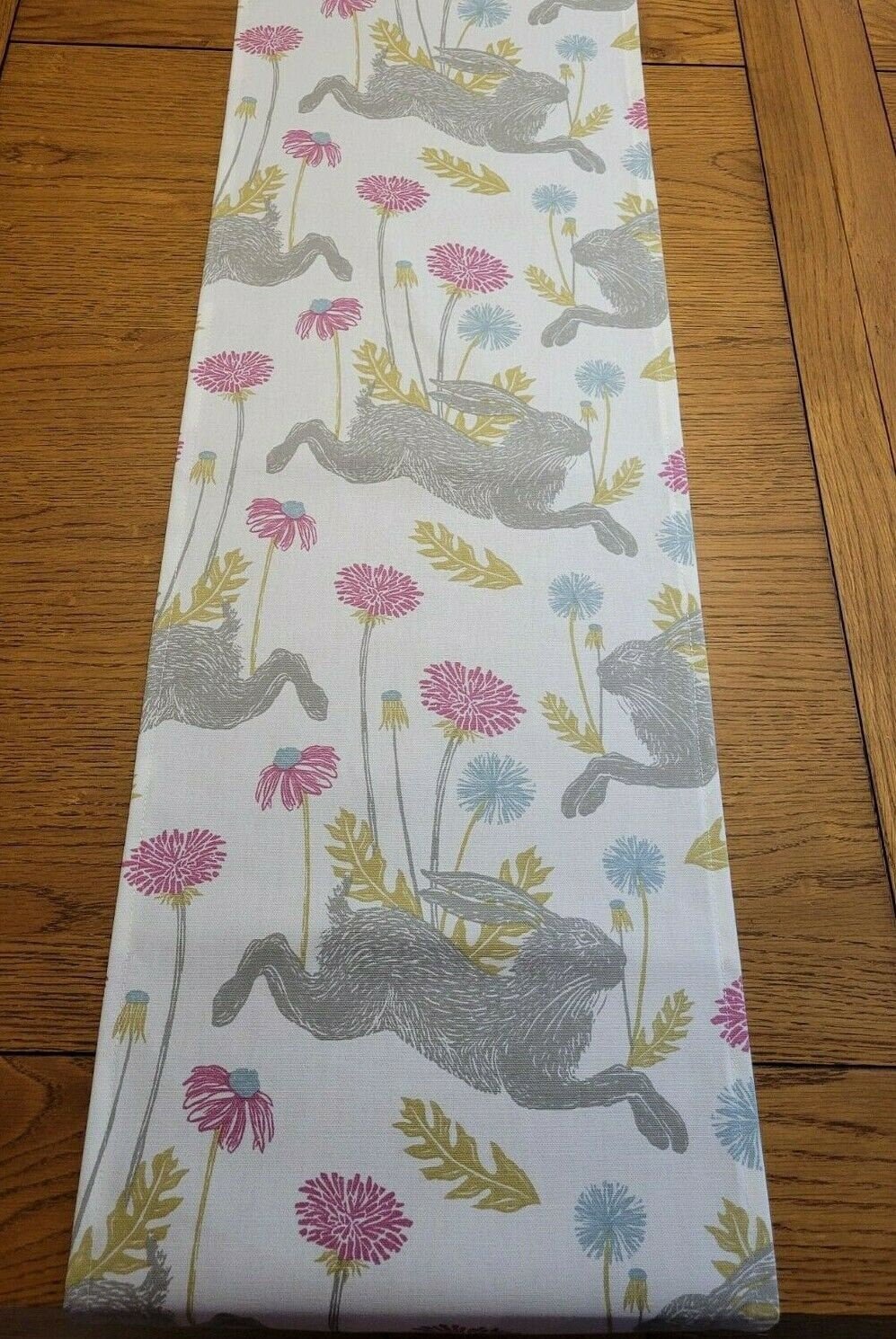 Table Runner March Hare Bunny White Pink Design , Easter Table Runner , Table Runner UK 36" 48" 54" 60" 64" 72" 84" 96" 104" Handmade - CushionCoverAndDecor