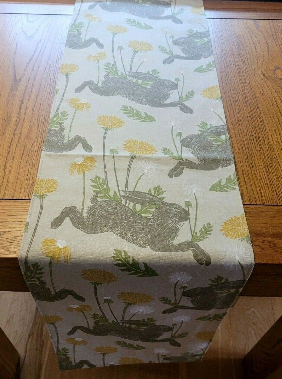 Table Runner March Hare Rabbit , Easter Table Runner , Bunny Beige Table Runner 36" 48" 54" 60" 64" 72" 84" 96" 104" Handmade - CushionCoverAndDecor