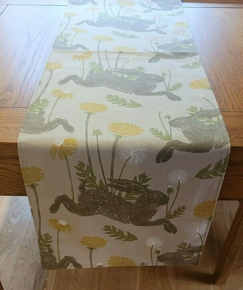 Table Runner March Hare Rabbit , Easter Table Runner , Bunny Beige Table Runner 36" 48" 54" 60" 64" 72" 84" 96" 104" Handmade - CushionCoverAndDecor