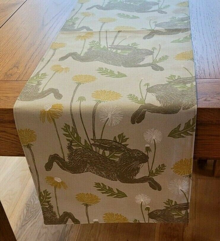 Table Runner March Hare Rabbit , Easter Table Runner , Bunny Beige Table Runner 36" 48" 54" 60" 64" 72" 84" 96" 104" Handmade - CushionCoverAndDecor