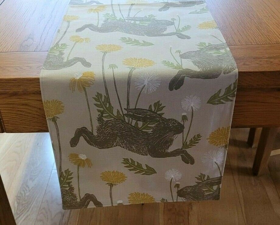 Table Runner March Hare Rabbit , Easter Table Runner , Bunny Beige Table Runner 36" 48" 54" 60" 64" 72" 84" 96" 104" Handmade - CushionCoverAndDecor