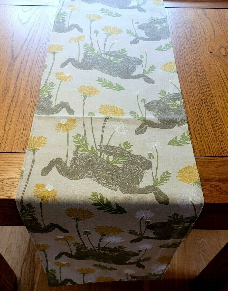 Table Runner March Hare Rabbit , Easter Table Runner , Bunny Beige Table Runner 36" 48" 54" 60" 64" 72" 84" 96" 104" Handmade - CushionCoverAndDecor