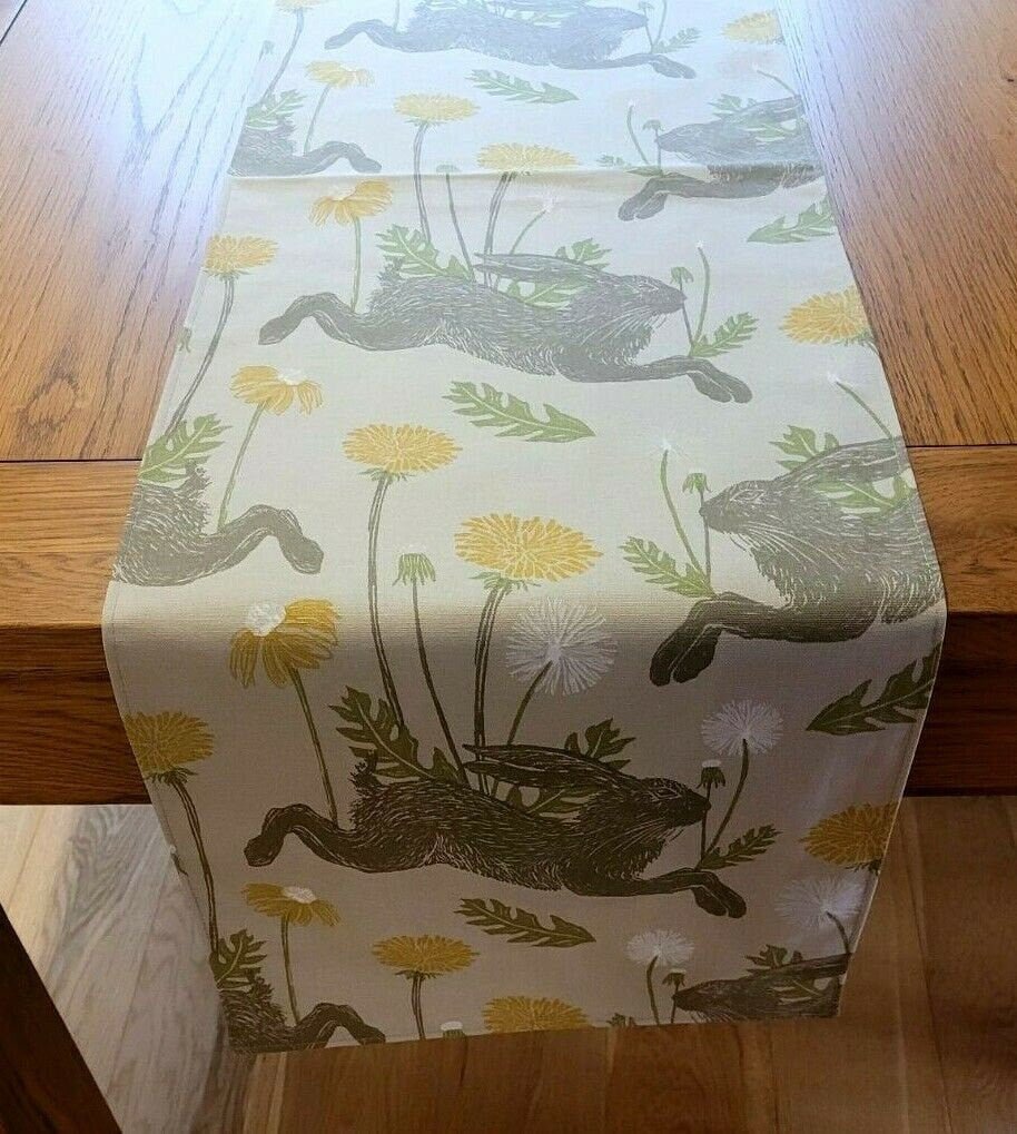 Table Runner March Hare Rabbit , Easter Table Runner , Bunny Beige Table Runner 36" 48" 54" 60" 64" 72" 84" 96" 104" Handmade - CushionCoverAndDecor