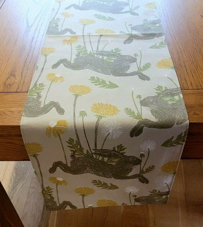 Table Runner March Hare Rabbit , Easter Table Runner , Bunny Beige Table Runner 36" 48" 54" 60" 64" 72" 84" 96" 104" Handmade - CushionCoverAndDecor