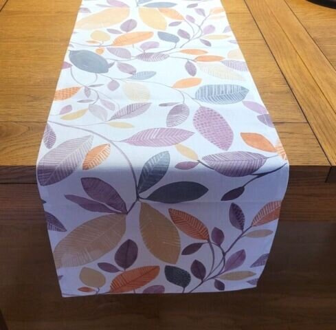 Table Runner Molveno Burnt Orange Leaf Design 36" 48" 54" 60" 64" 72" 84" 96" 104" Handmade 100% Cotton - CushionCoverAndDecor