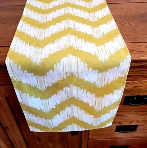 Table Runner Mustard Yellow Zig Zag Design 36" 48" 54" 60" 64" 72" 84" 96" 104" Handmade 100%Cotton - CushionCoverAndDecor