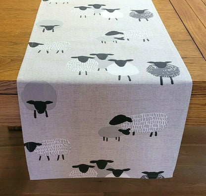 Table Runner , Napkins Baa Baa Sheep Beige Grey Charcoal Design , Easter Table Runner 48" 54" 60" 64" 72" 84" 96" 104" Handmade 100%Cotton - CushionCoverAndDecor