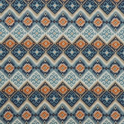 Table Runner Navajo Aztec Indigo Teal Blue Orange Design , Geometric Table Runner 48" 54" 60" 64" 72" 84" 96" 104" Handmade 100%Cotton - CushionCoverAndDecor