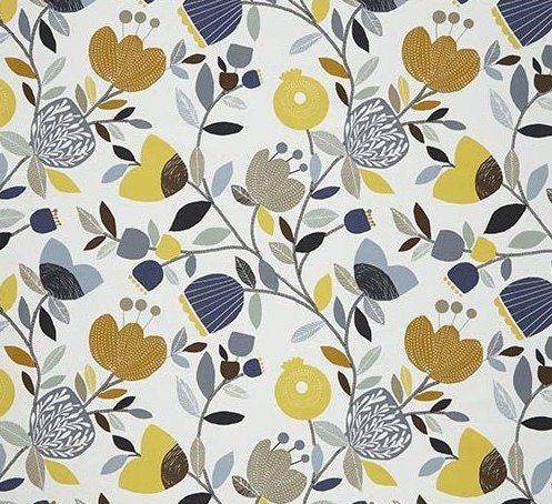 Table Runner Ochre Yellow Blue Grey Pomegranate Trail Design 36" 48" 54" 60" 64" 72" 84" 96" 104" ILiv Handmade 100%Cotton - CushionCoverAndDecor