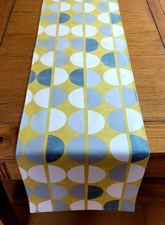 Table Runner Ochre Yellow Mustard Grey Geometric Design 36" 48" 54" 60" 64" 72" 84" 96" 104" Handmade 100% Cotton - CushionCoverAndDecor