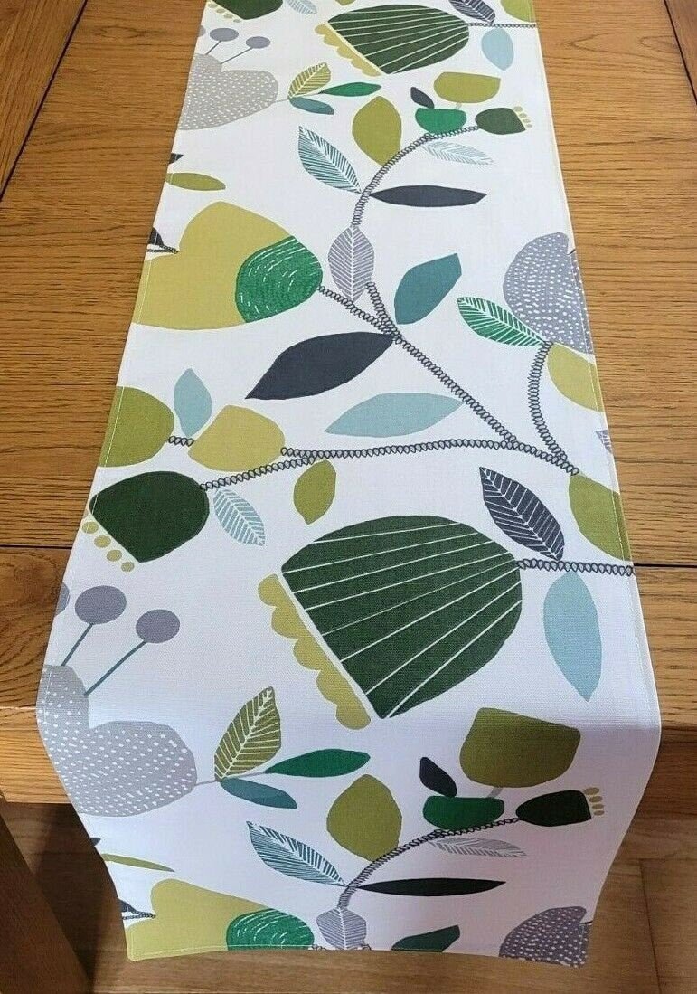 Table Runner Pomegranate Trail Kiwi Green Floral Design 36" 48" 54" 60" 64" 72" 84" 96" 104" Handmade 100% Cotton - CushionCoverAndDecor