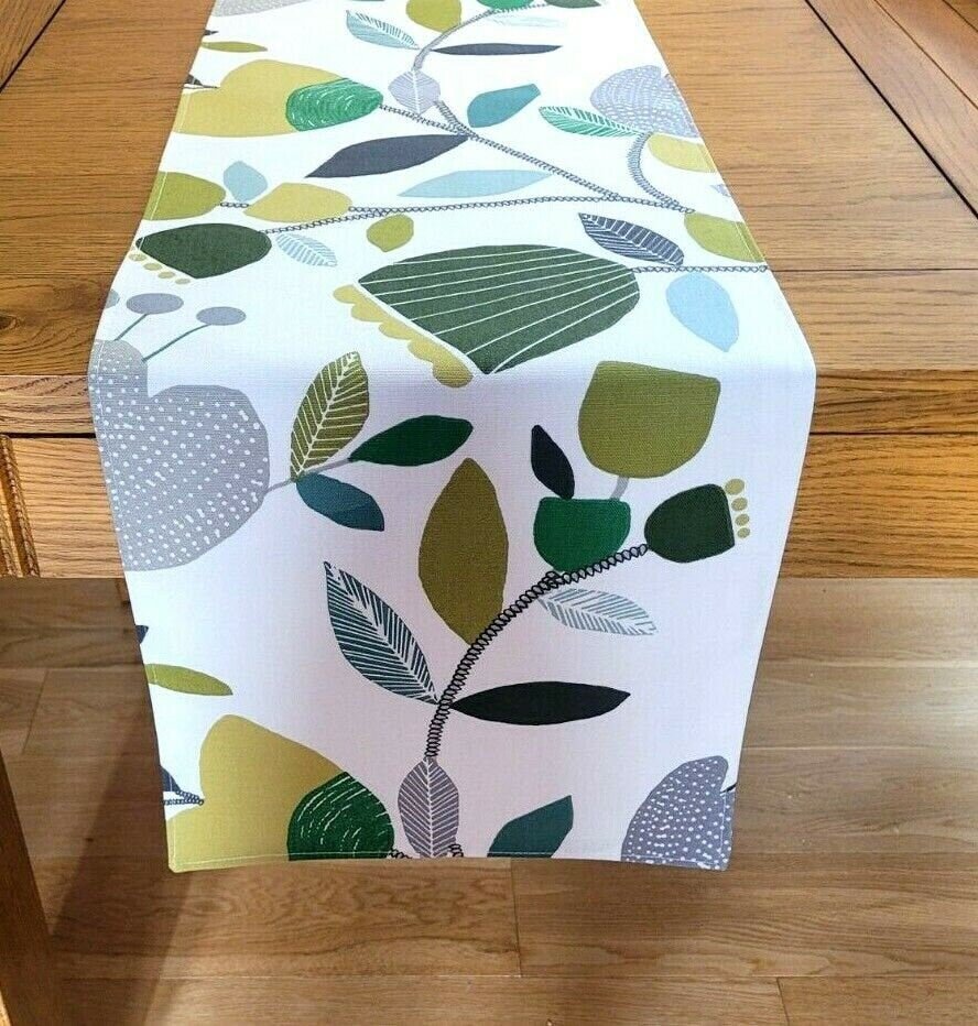 Table Runner Pomegranate Trail Kiwi Green Floral Design 36" 48" 54" 60" 64" 72" 84" 96" 104" Handmade 100% Cotton - CushionCoverAndDecor