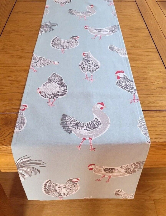 Table Runner Rooster Hen Chicken Design , Blue Duckegg Table Runner , Easter Table Runner 36" 48" 54" 60" 64" 72" 84" 96" 104" - CushionCoverAndDecor